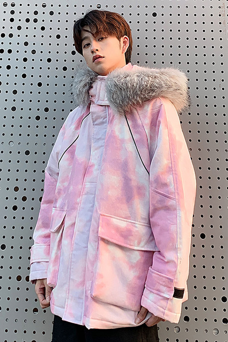 港风扎染连帽棉服男冬季休闲保暖派克棉衣A090-MY71P145限188,男装棉衣,电商A089-1