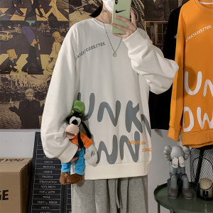 2021春季新款海报风卫衣男圆领套头印花大码衣服WY02图片
