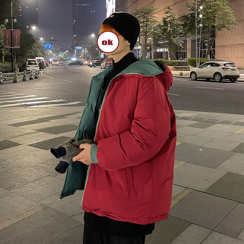 夜景港风my995连帽港风韩版宽松小熊半高领双面穿棉服,男装棉衣,电商A089-1