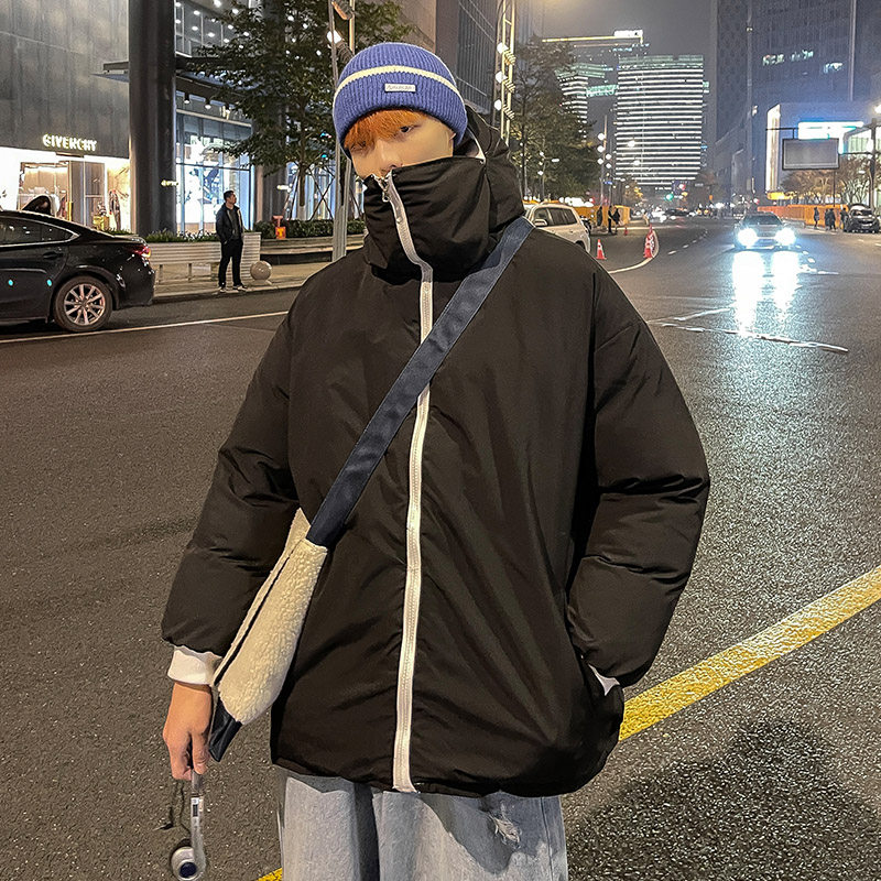 夜景港风my995连帽港风韩版宽松小熊半高领双面穿棉服,男装棉衣,电商A089-1