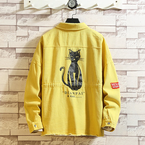 砖墙风 秋季新款猫咪印花夹克男士大码休闲青年宽松外套 JK909P75图片