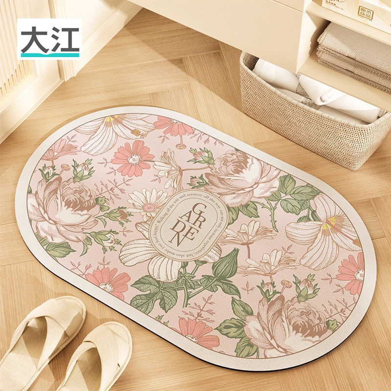 轻奢玫瑰花浴室硅藻泥吸水地垫卫生间门口防滑垫厕所卫浴速干脚垫