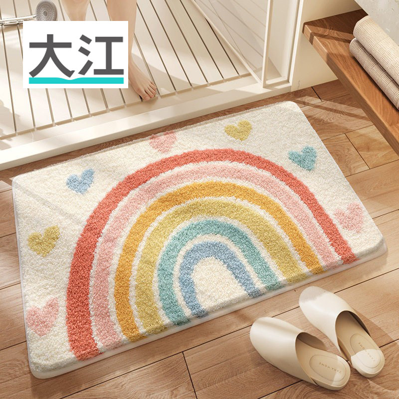 大江简约浴室地垫强吸水长条防滑垫卫生间门口耐脏门垫脚垫植绒垫