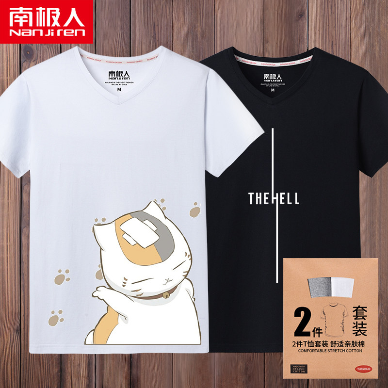 南极人夏目友人帐V领T恤男士短袖宽松日系动漫周边猫咪老师半袖丅|ruв категории Мужская одежда, футболка - от Buy2taobao.com для оказания профессиональной услуги покупки агента Taobao