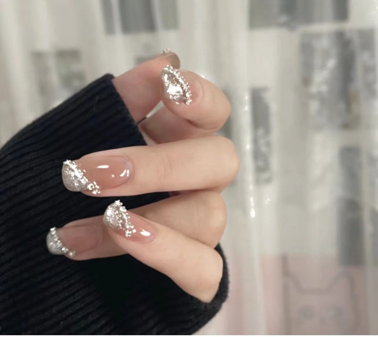 jiajia手工定制甲片可拆卸穿戴假指甲千金大小姐斜边猫眼链条美甲