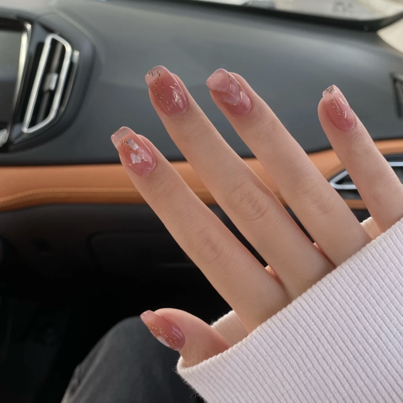 jiajia手工定制甲片可拆卸穿戴假指甲贴温柔显白粉嫩山丘金丝美甲