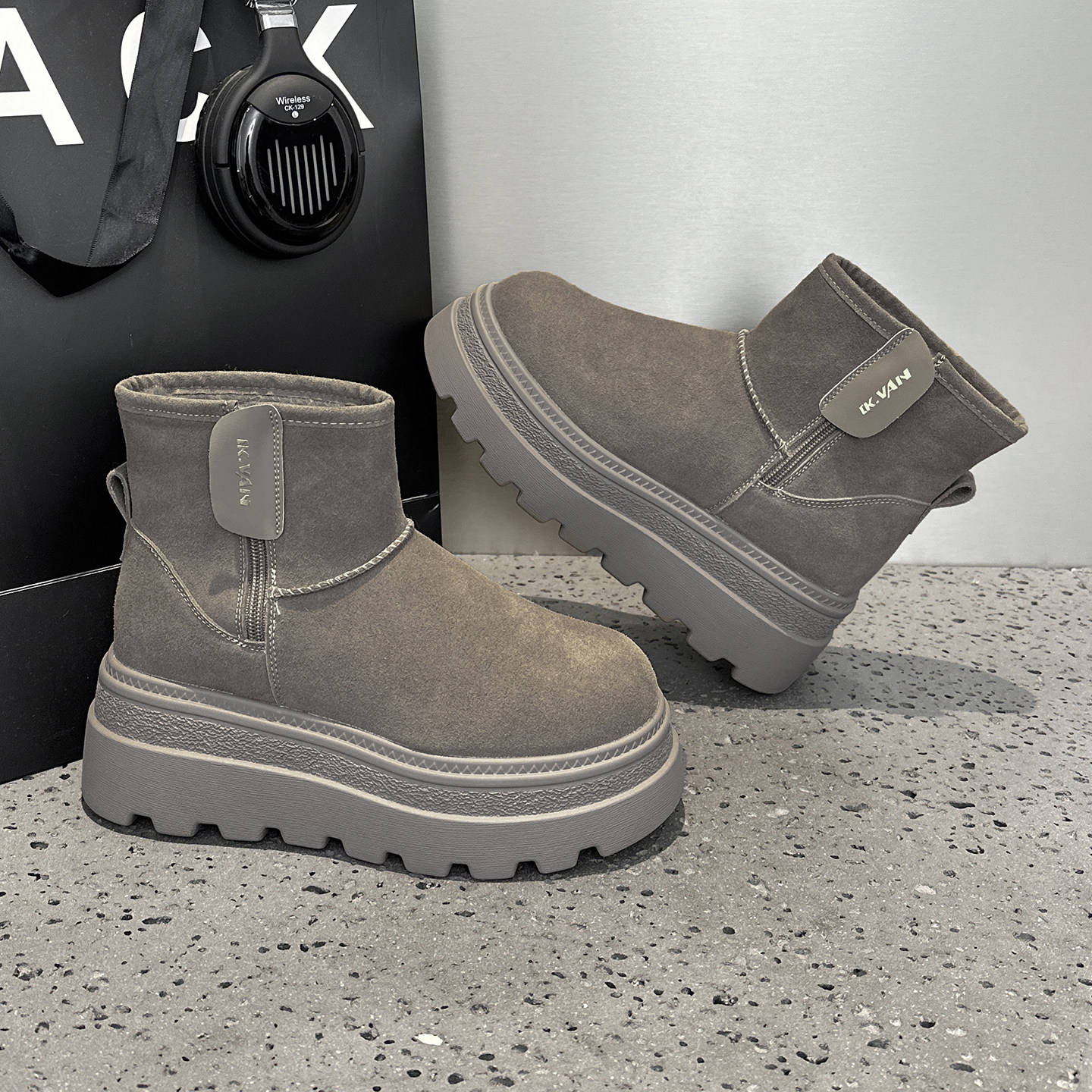 内增高灰色雪地靴女2025新款爆款冬季加绒加厚保暖厚底大棉鞋短靴,女鞋,时尚雪地靴,淘宝优惠券,粉丝福利购,淘宝优惠卷