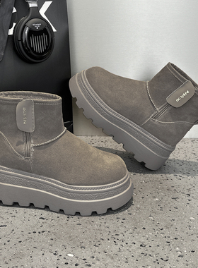 内增高灰色雪地靴女2025新款爆款冬季加绒加厚保暖厚底大棉鞋短靴