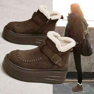真皮巨好看雪地靴女2025新款秋冬加绒保暖厚底小个子高帮休闲棉鞋