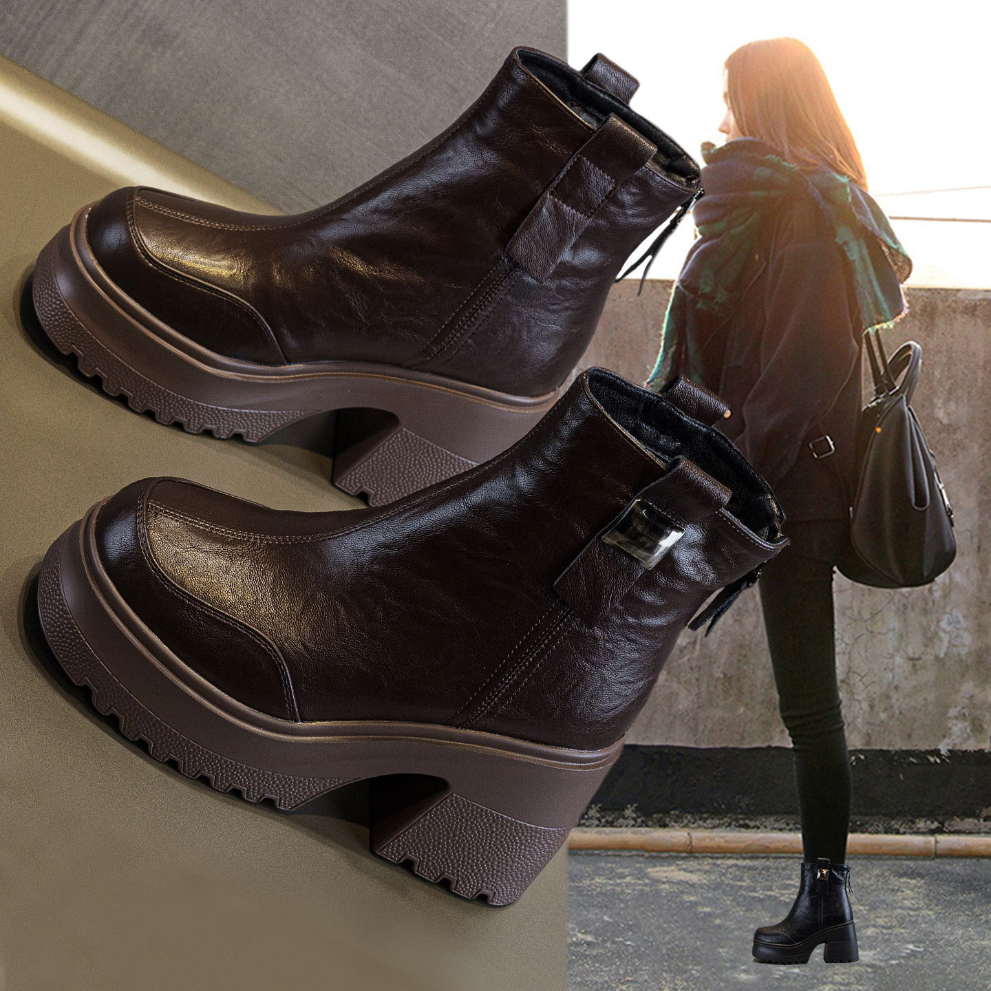 超火马丁靴女款2025新款英伦风秋冬加绒小个子增高切尔西粗跟短靴