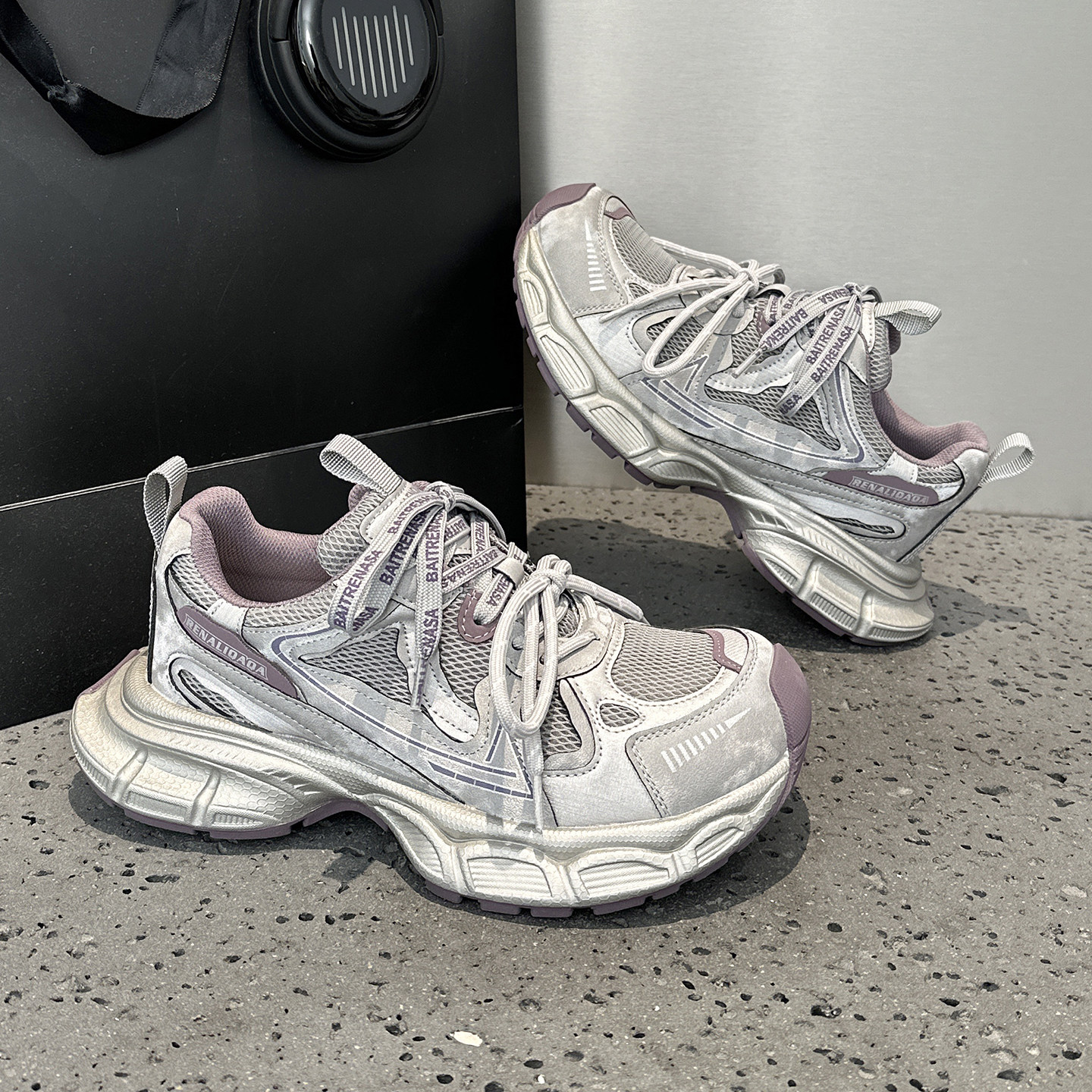 欧洲站紫色老爹鞋女2026春季新款爆款超火网面厚底增高运动休闲鞋,女鞋,时尚休闲鞋,淘宝优惠券,粉丝福利购,淘宝优惠卷