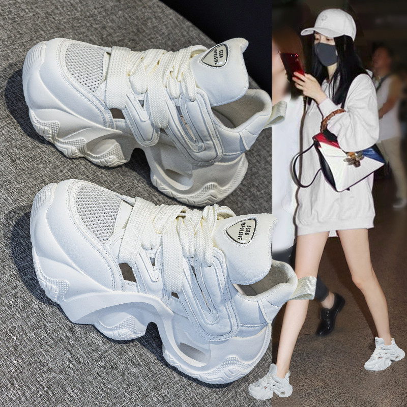 夏季镂空小白鞋女2026新款爆款厚底小个子增高轻便休闲运动老爹鞋