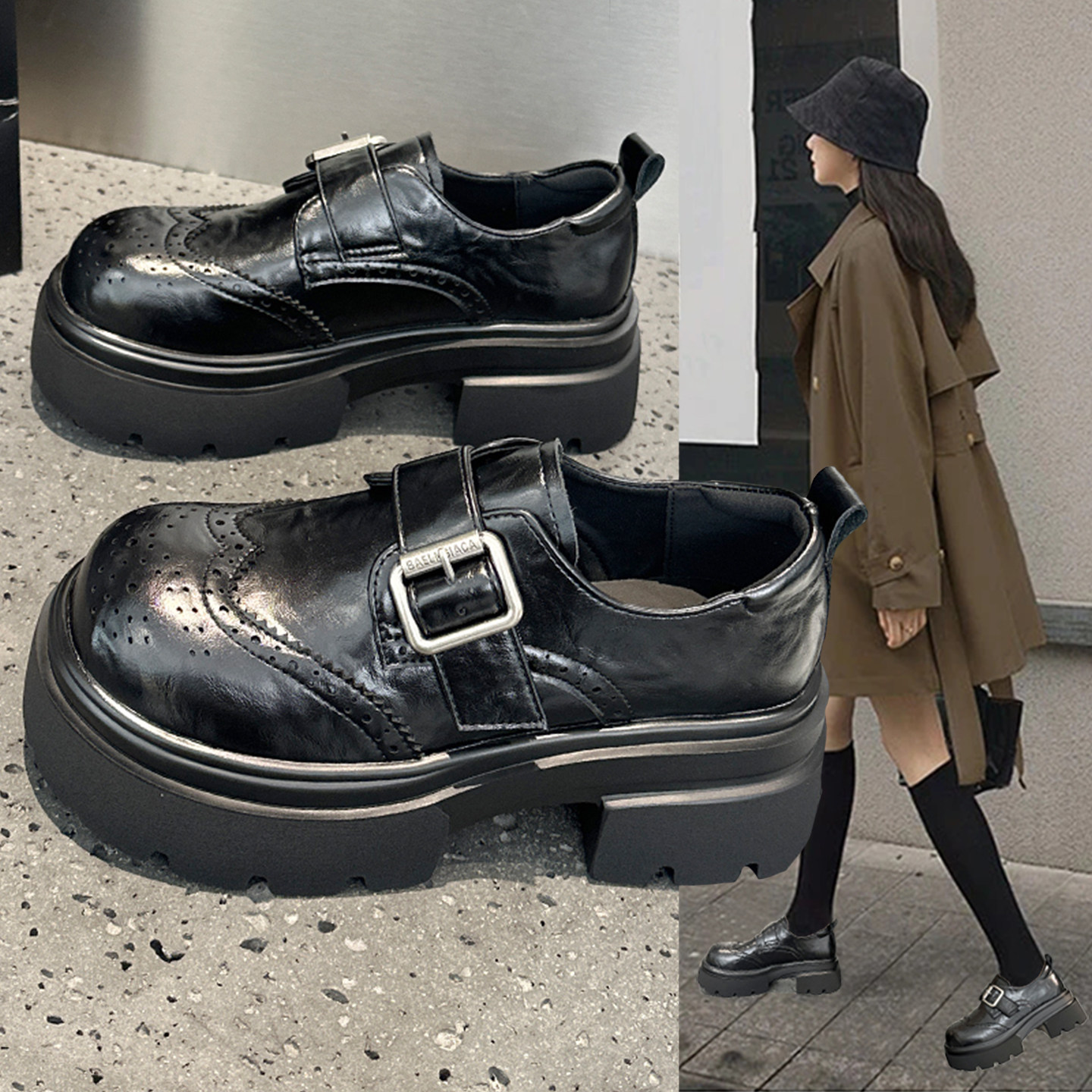 真皮黑色小皮鞋女2026春季新款英伦风厚底增高软底不累脚乐福单鞋,女鞋,乐福鞋（豆豆鞋）,淘宝优惠券,粉丝福利购,淘宝优惠卷