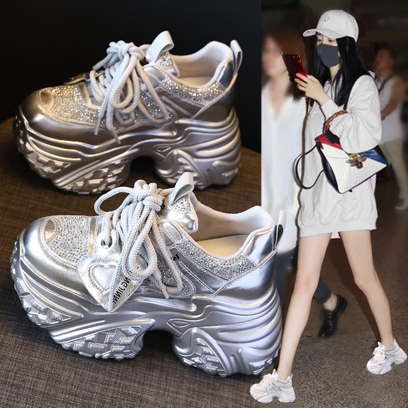 银色满钻老爹鞋女2025秋季新款爆款厚底小个子运动休闲内增高女鞋,女鞋,时尚休闲鞋,淘宝优惠券,粉丝福利购,淘宝优惠卷