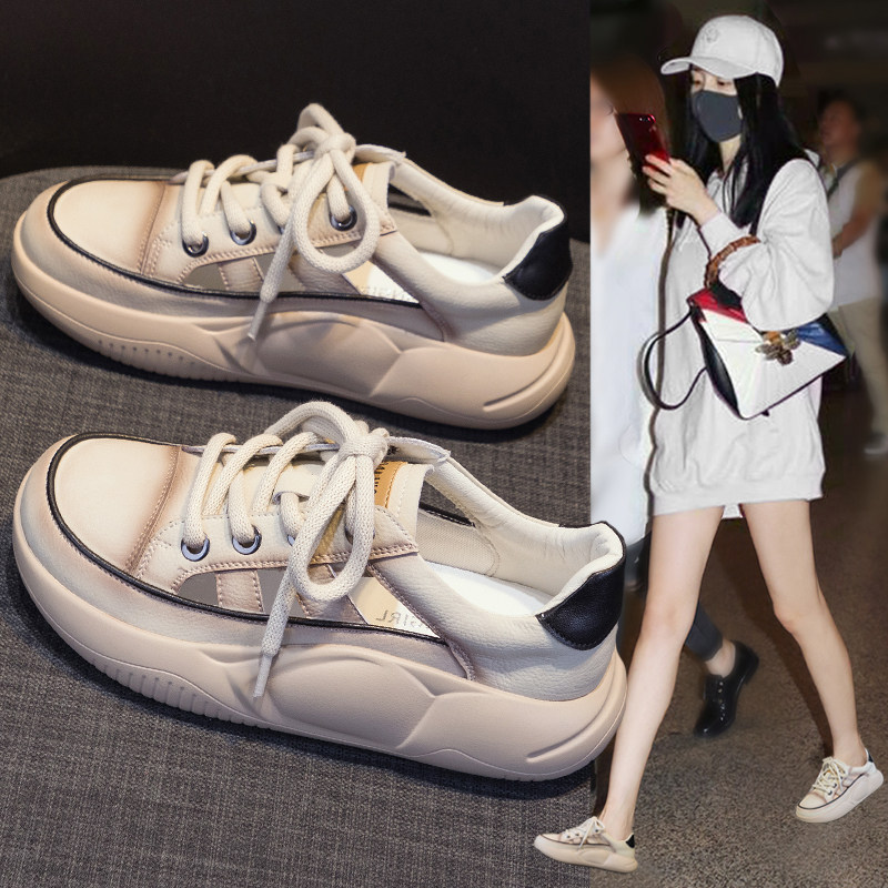 真皮镂空小白鞋女夏季2026新款
