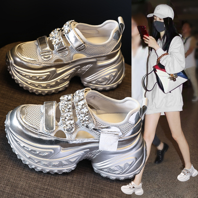 银色老爹鞋女夏季薄款2026年新款