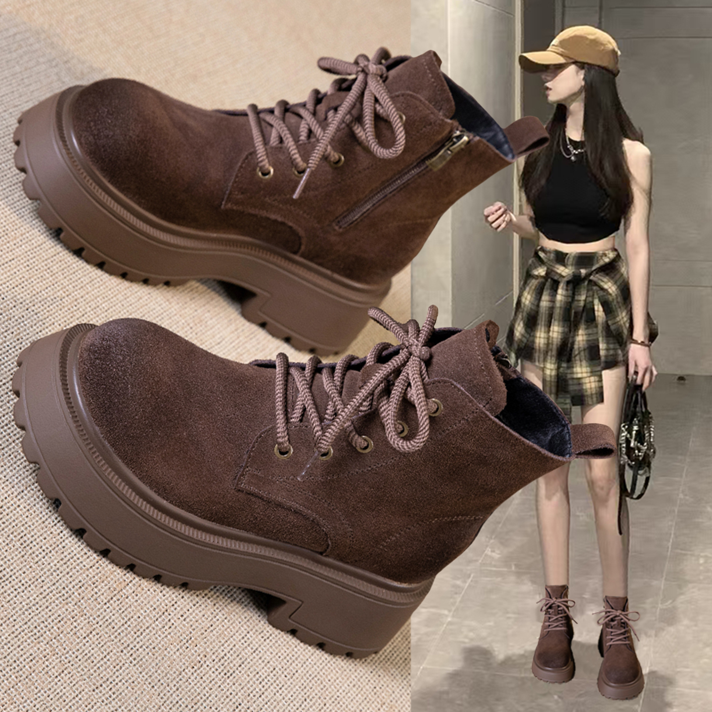 真皮厚底增高马丁靴女2025年新款