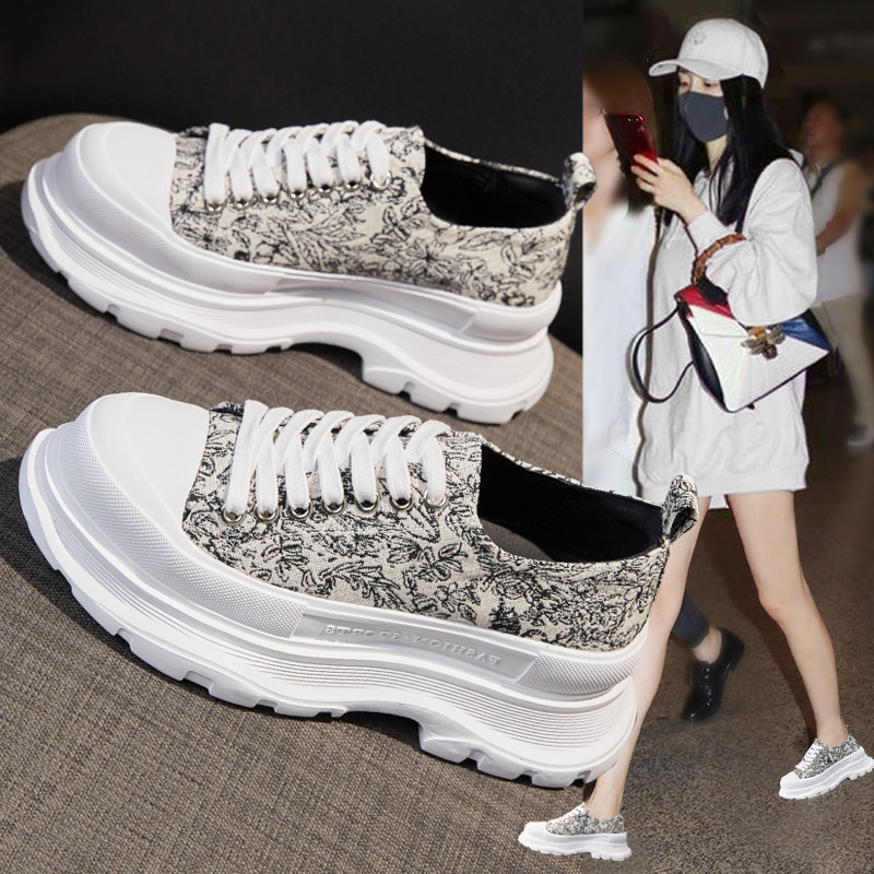帆布老爹鞋子女春秋2026新款爆款厚底松糕增高轻便运动休闲小白鞋