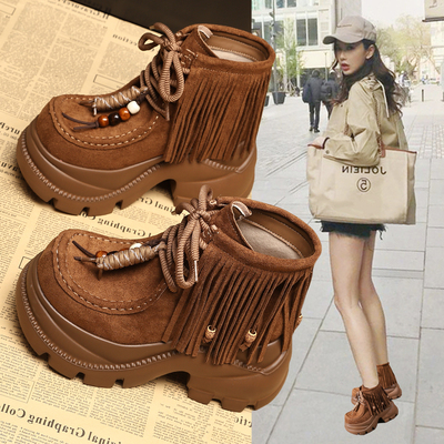 真皮流苏短靴女2025新款爆款靴子