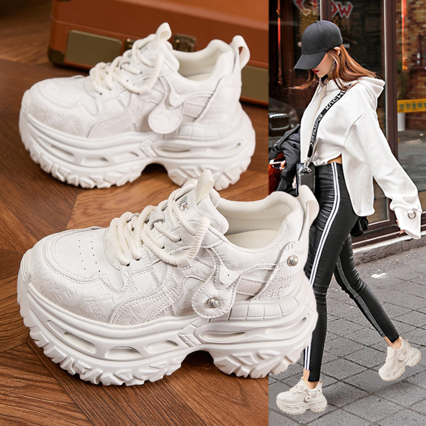欧洲站高级感老爹鞋女2026春季新款轻便厚底小个子运动休闲小白鞋,女鞋,时尚休闲鞋,淘宝优惠券,粉丝福利购,淘宝优惠卷