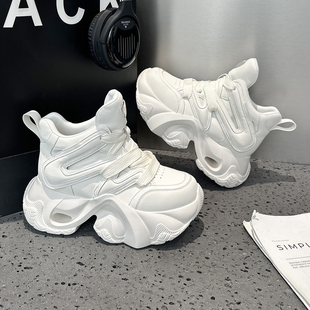 厚底小个子休闲运动老爹鞋 秋冬加绒棉鞋 女2025新款 真皮高帮小白鞋