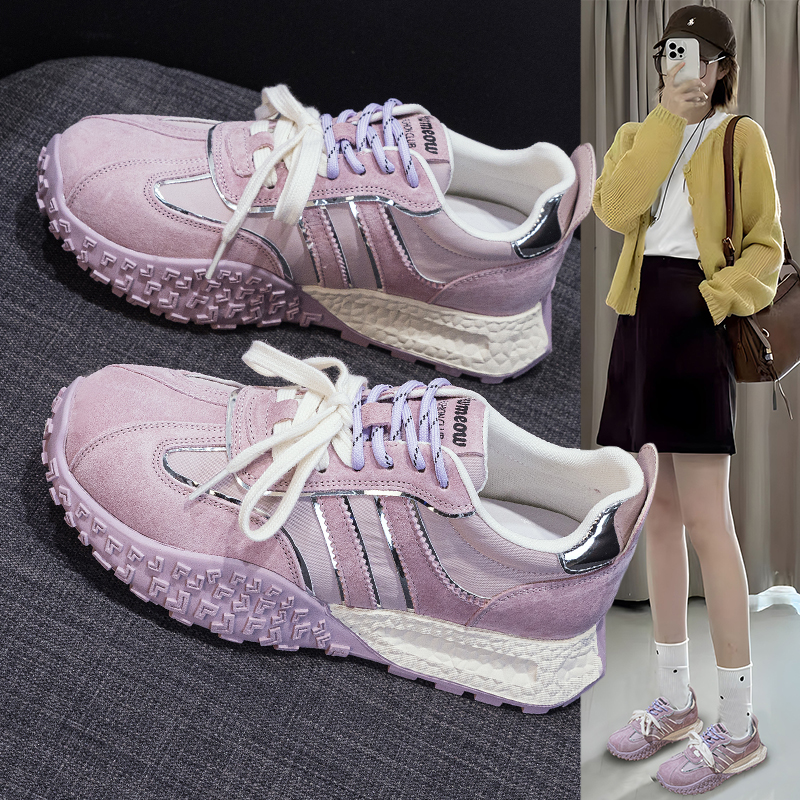 真皮紫色德训鞋女2025年春季新款