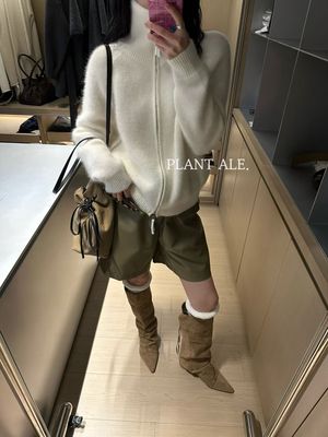 plant Ale2025秋季新款时尚立领拉链兔毛针织开衫女宽松百搭上衣