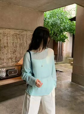 韩版2026春新款宽松慵懒风圆领套头腰带毛衣女百搭针织衫媛可儿