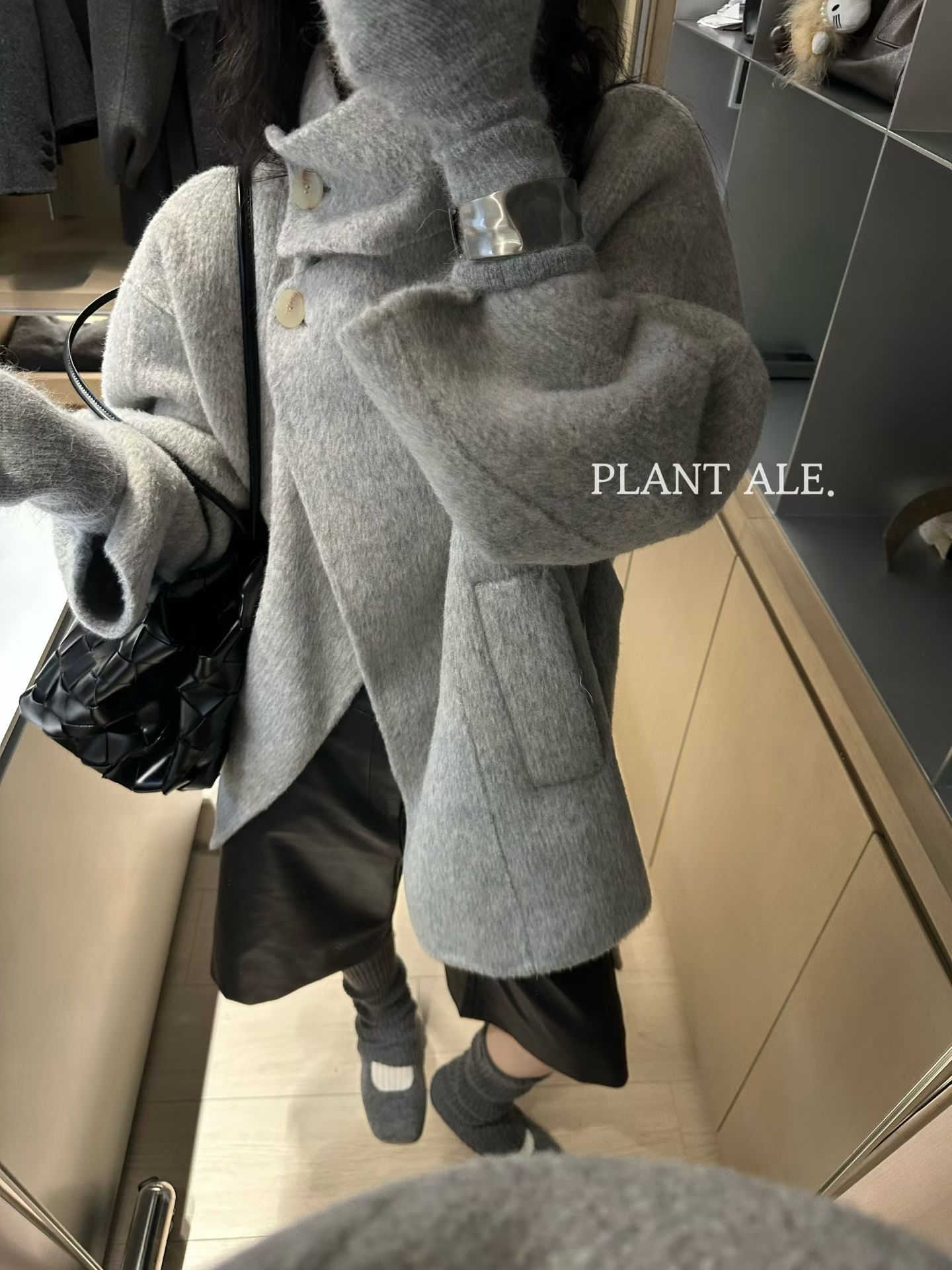 韩版2025秋冬新款时尚立领配腰带外套女宽松羊毛大衣Plant Ale