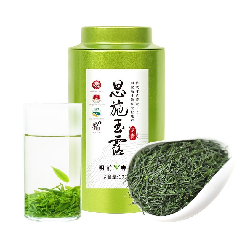 恩施玉露蒸青绿茶茶叶新茶春茶明前嫩芽100g湖北特产罐装口粮茶