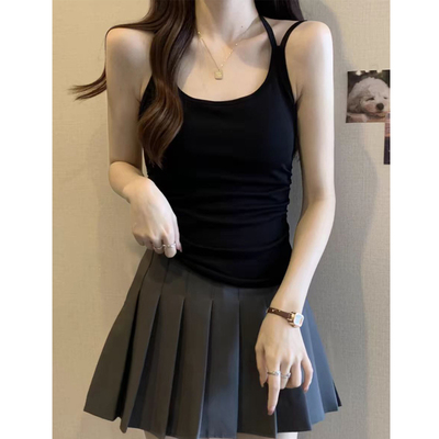 黑色遮肚子显瘦吊带背心设计感