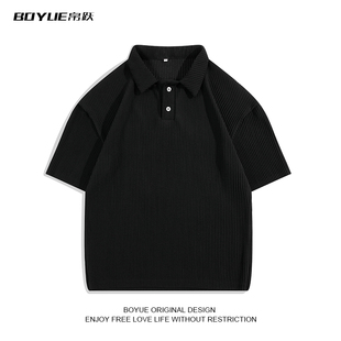 韩版 BOYUE帛跃夏季 男潮凉感五分袖 学院风休闲冰丝短袖 chic POLO衫
