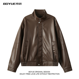 BOYUE帛跃春秋美拉德立领大码 皮衣外套潮牌男女街头机车休闲夹克