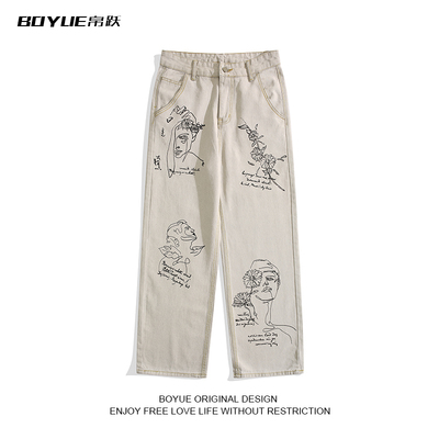 BOYUE帛跃涂鸦长裤直筒牛仔裤男