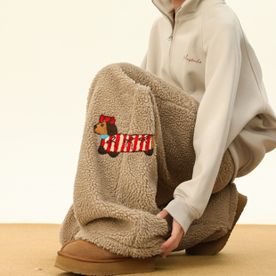 BOYUE帛跃腊肠狗加厚羊羔绒休闲裤时尚卡通东北零下保暖棉裤男女