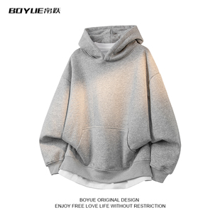 BOYUE帛跃基础款纯色连帽重磅卫衣套头百搭加厚男女休闲硬挺外套