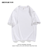 大码 T恤男潮牌简约宽松chic五分袖 透气纯棉短袖 BOYUE帛跃纯色夏季