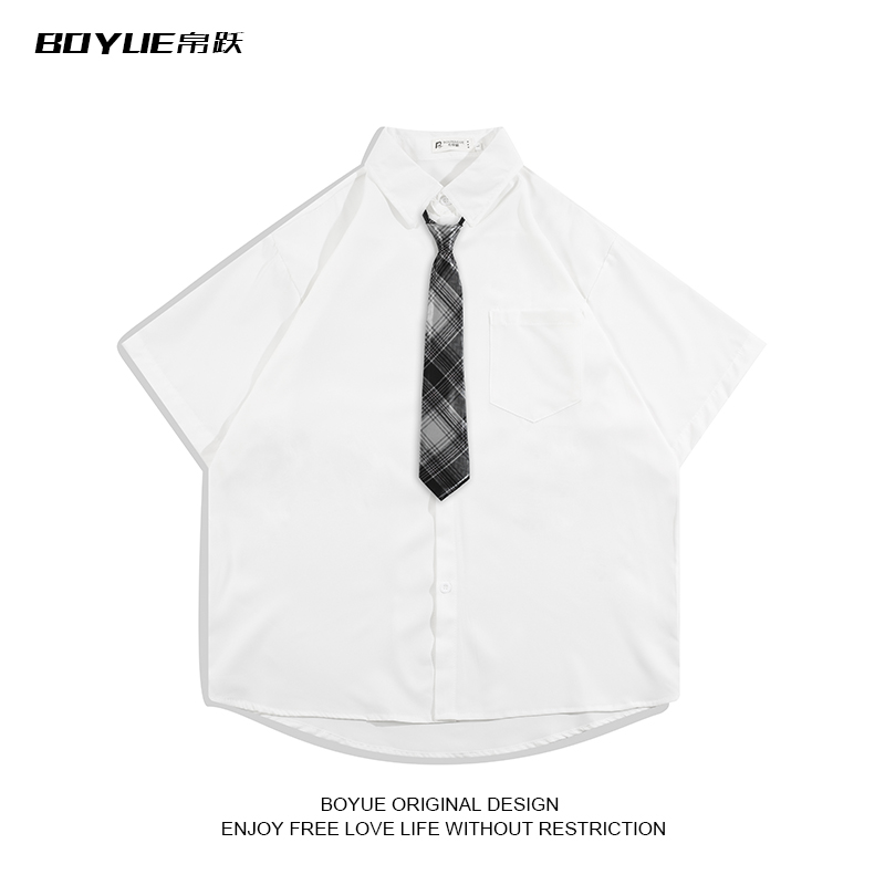 BOYUE帛跃夏季宽松制服短袖衬衫男高级感衬衣简约韩版ins学生chic