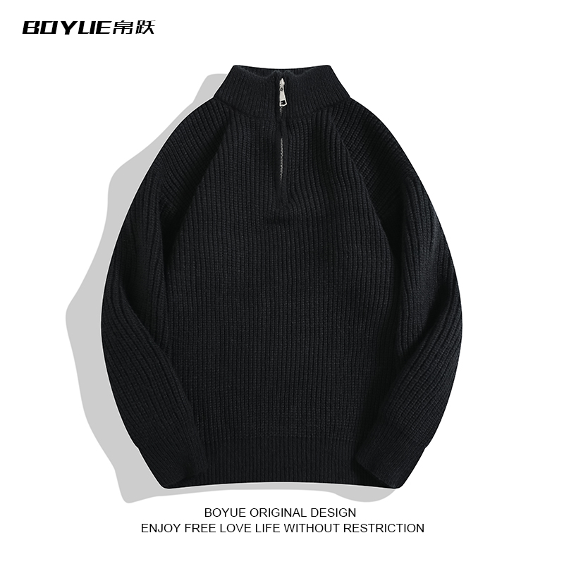 BOYUE帛跃半拉链纯色针织衫毛衣