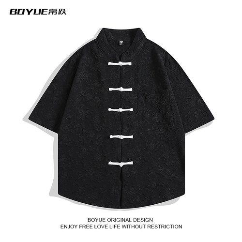 BOYUE帛跃国风提花盘扣短袖衬衫