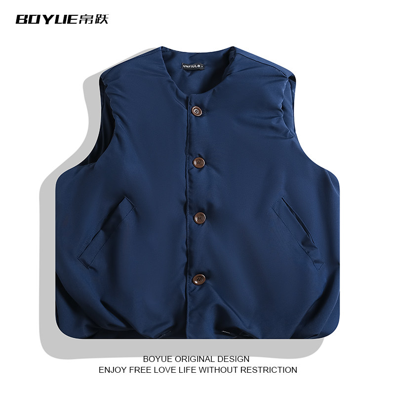 BOYUE帛跃日系复古纯色夹棉马甲简约休闲保暖纽扣坎肩背心马甲男,男装,常规马甲,淘宝优惠券,粉丝福利购,淘宝优惠卷