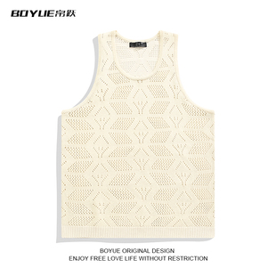 BOYUE帛跃海边度假风复古镂空针织背心男女韩系慵懒无袖坎肩上衣