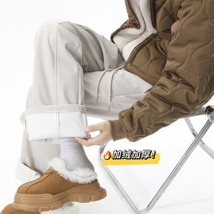 BOYUE帛跃纯色加绒加厚潮牌休闲裤 男 保暖运动简约斜切拉链直筒裤