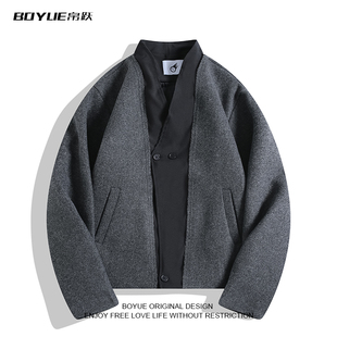 BOYUE帛跃老钱风双扣开衫西服毛呢外套高级感男复古轻奢雅痞夹克