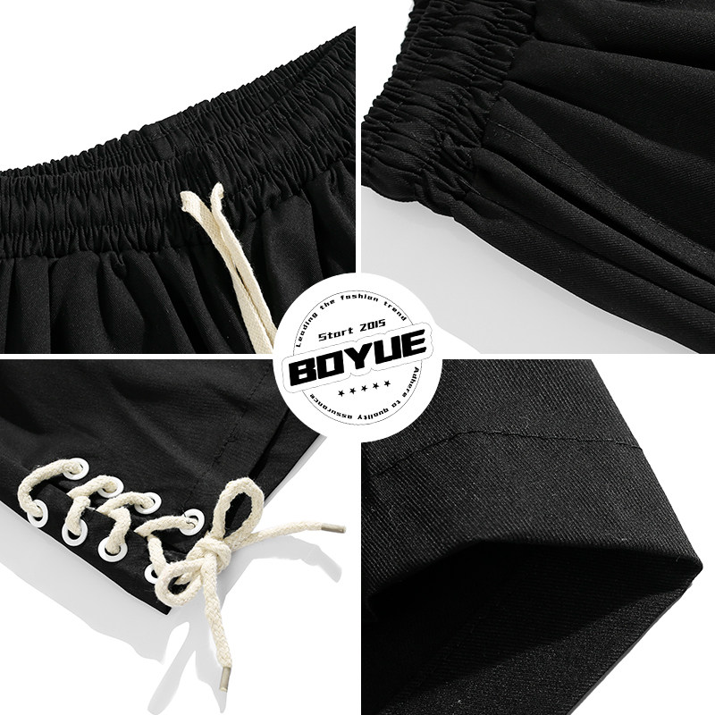 BOYUE 실크 점프 여름 디자인 스트랩 셔츠 반바지 정장 남성 트렌디 셔츠 투피스 캐주얼 청소년