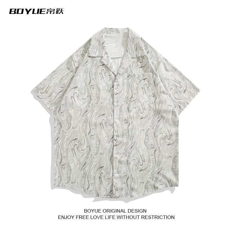 BOYUE帛跃古巴领短袖潮衬衫
