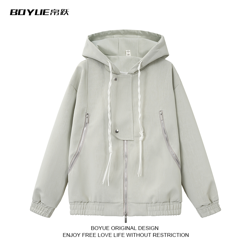 BOYUE帛跃重磅雾面PU皮连帽外套