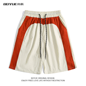 BOYUE帛跃喜庆拼色冰丝皱五分裤 运动短裤 国潮时尚 宽松直筒情侣装