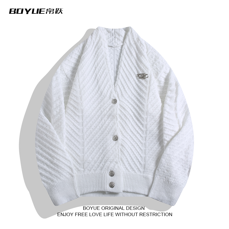BOYUE帛跃立体螺纹V领毛衣外套男