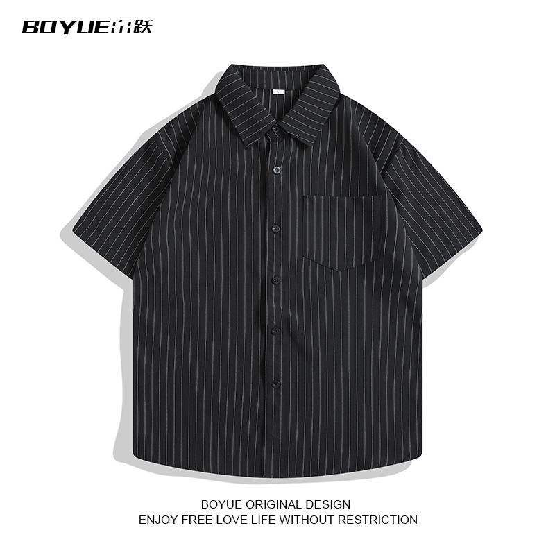 BOYUE帛跃条纹短袖学生休闲衬衫